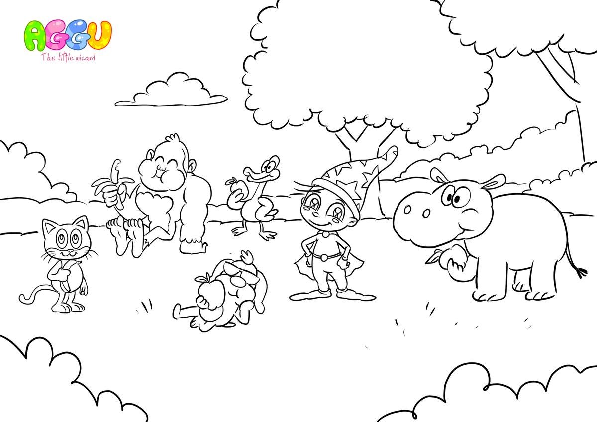 Aggu Apples And Bananas coloring page thumbnail