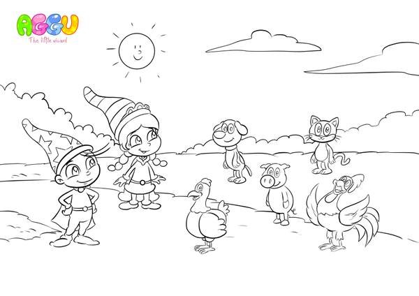Aggu Cock-A-Doodle-Doo coloring page thumbnail