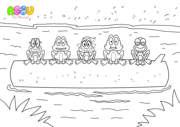 Aggu Five Green And Speckled Frogs coloring page thumbnail