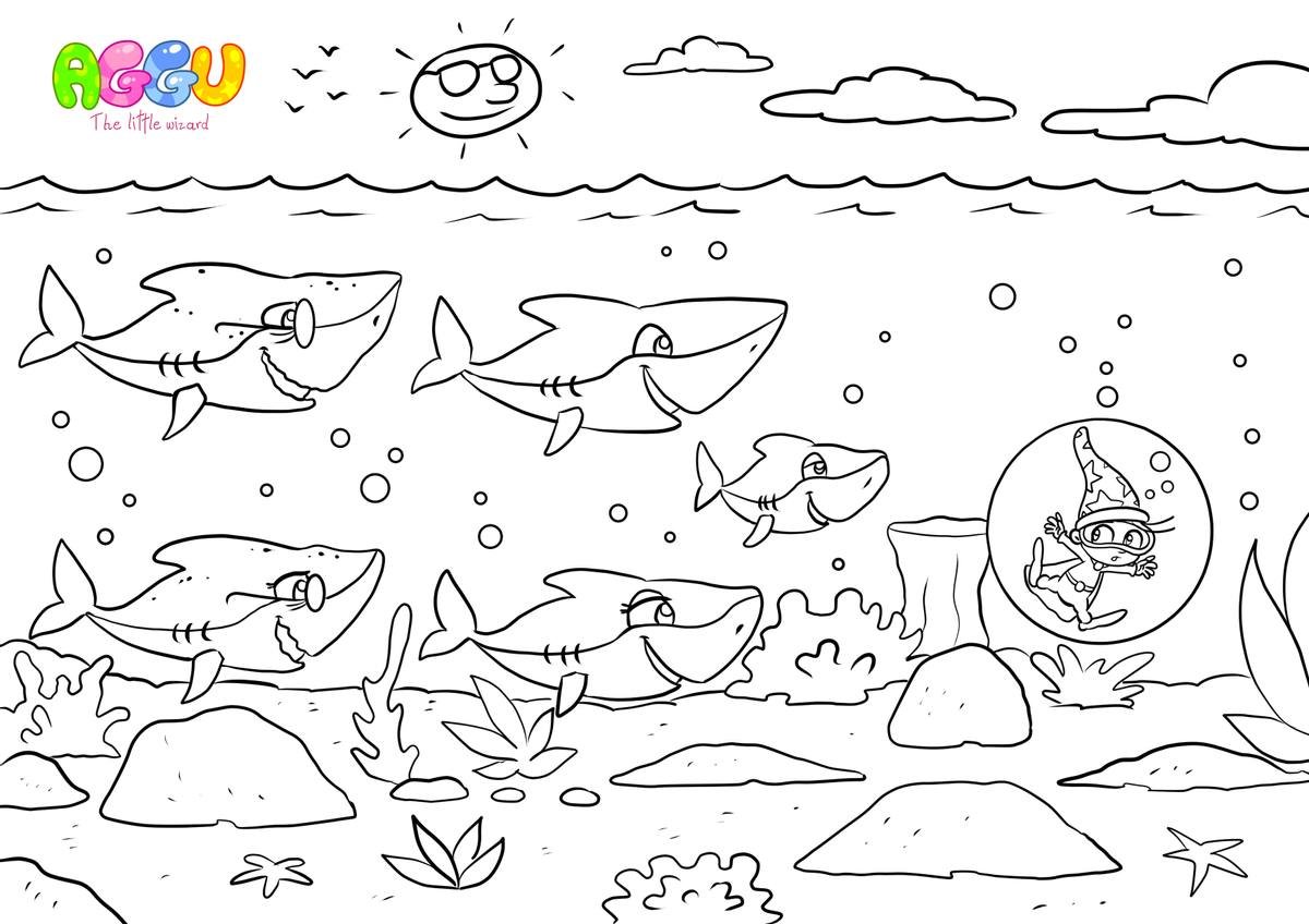 Aggu Baby Shark coloring page thumbnail